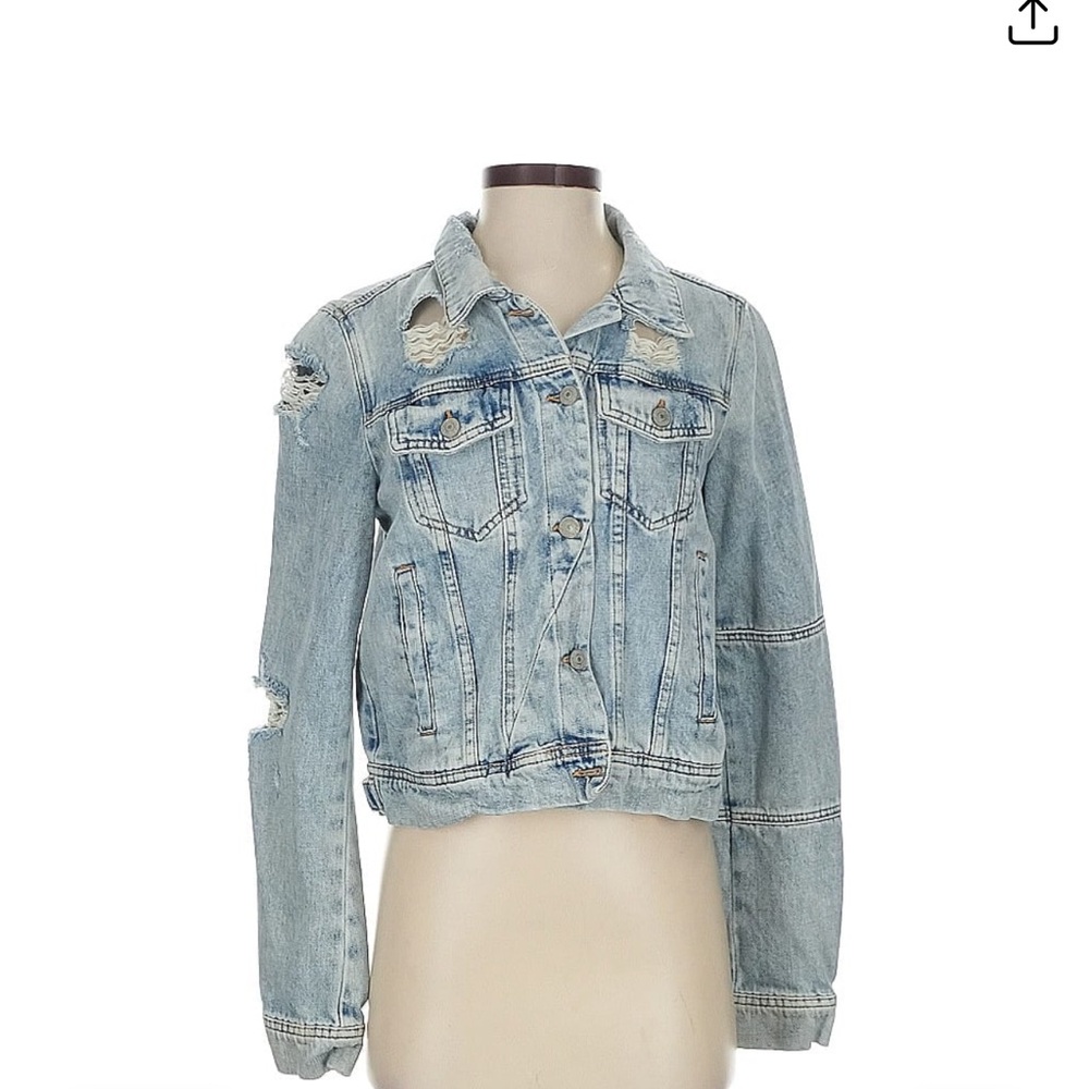 Free People Blue Cropped Jean Jacket
